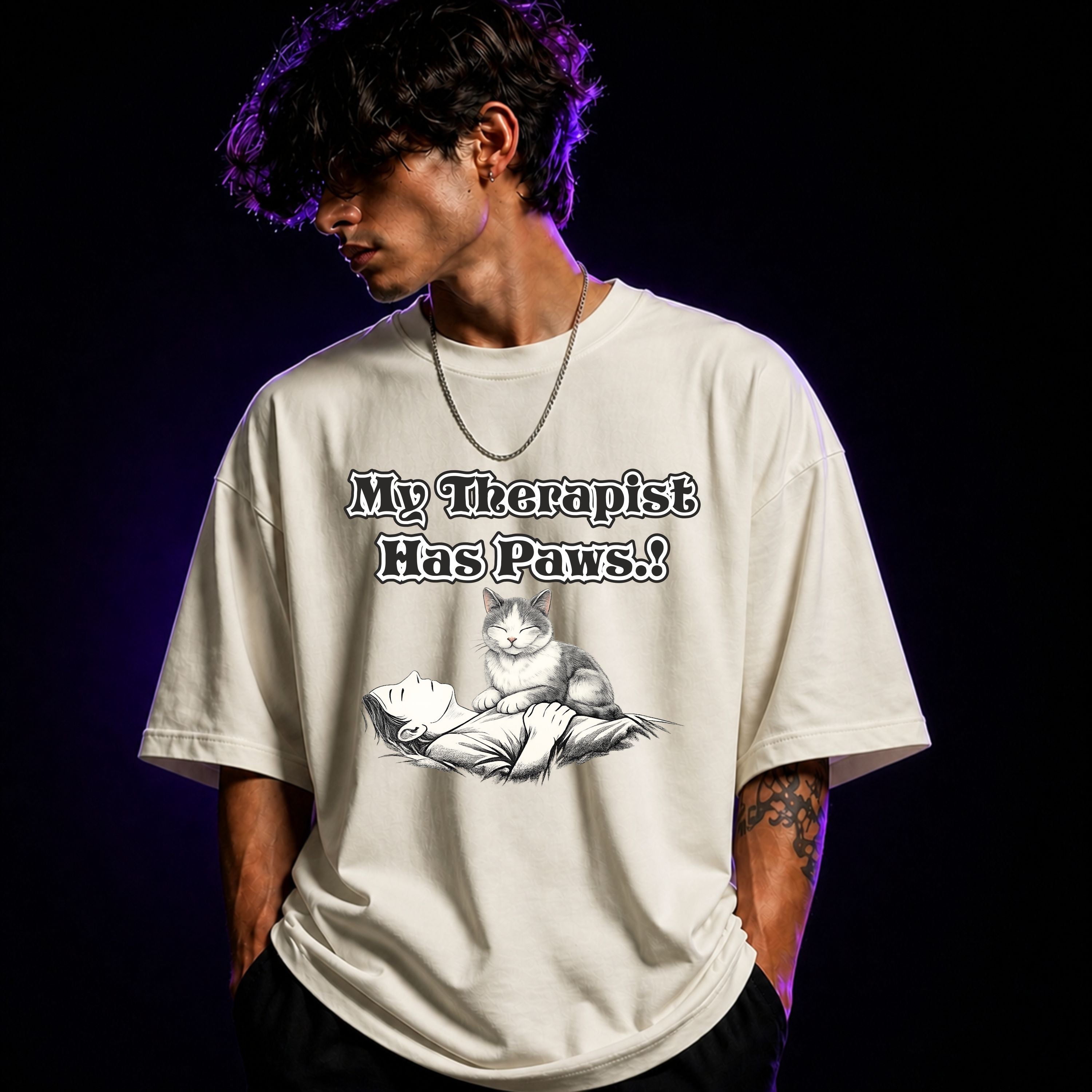 My Therapist Has Paws Oversized Graphic T-Shirt – Caring Pet Lover Unisex Tee
