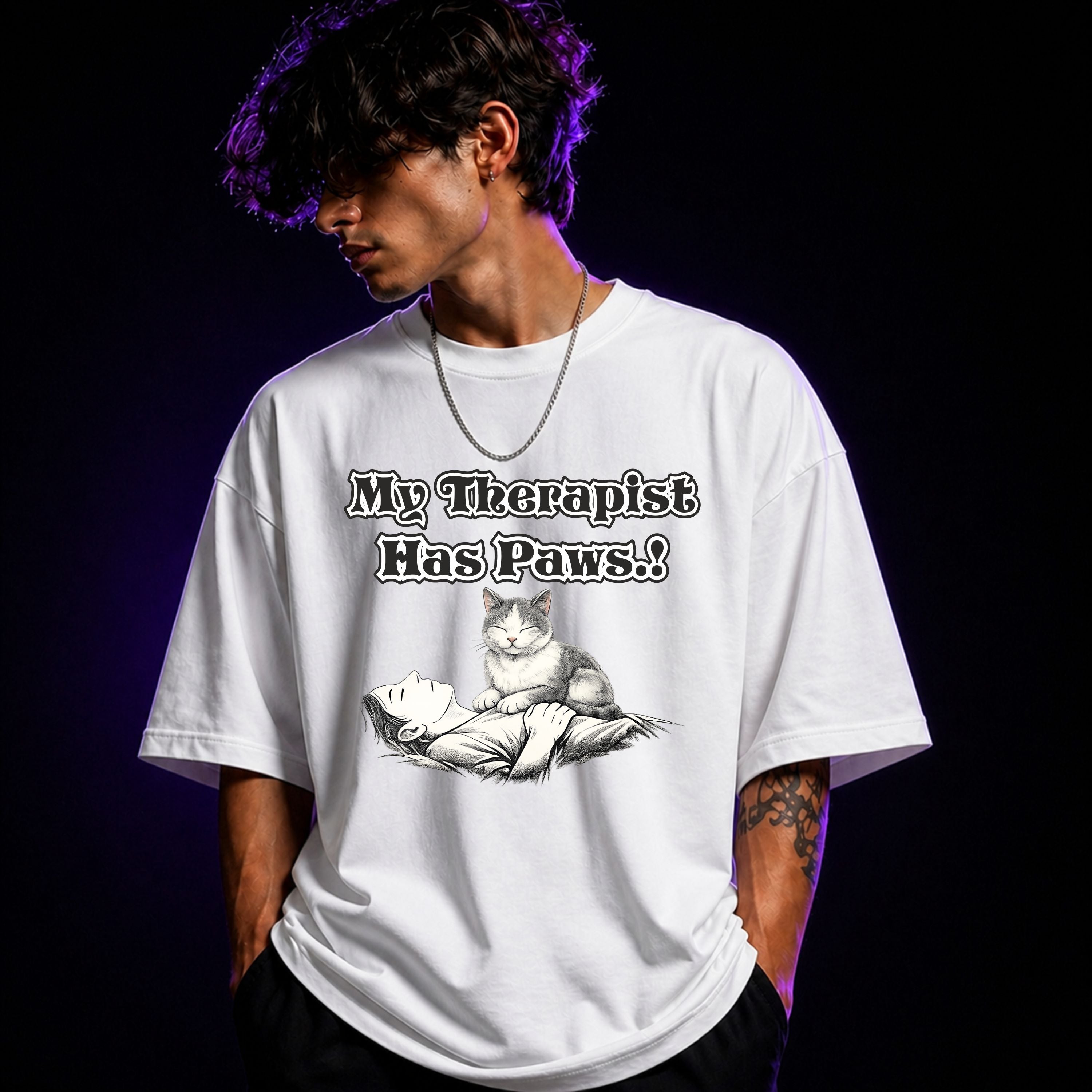 My Therapist Has Paws Oversized Graphic T-Shirt – Caring Pet Lover Unisex Tee