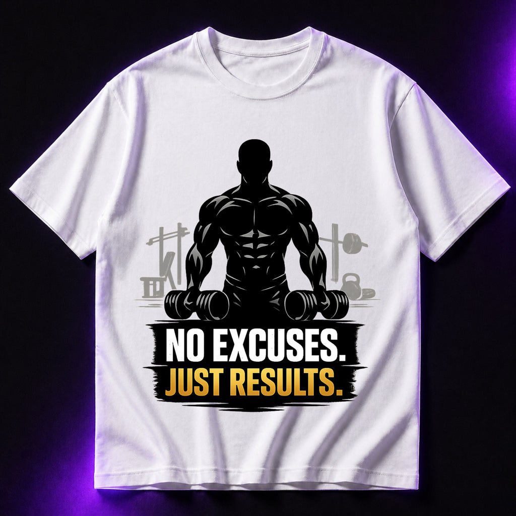 No Excuses Just Results Oversized Gym Graphic T-Shirt – Motivational Unisex Tee