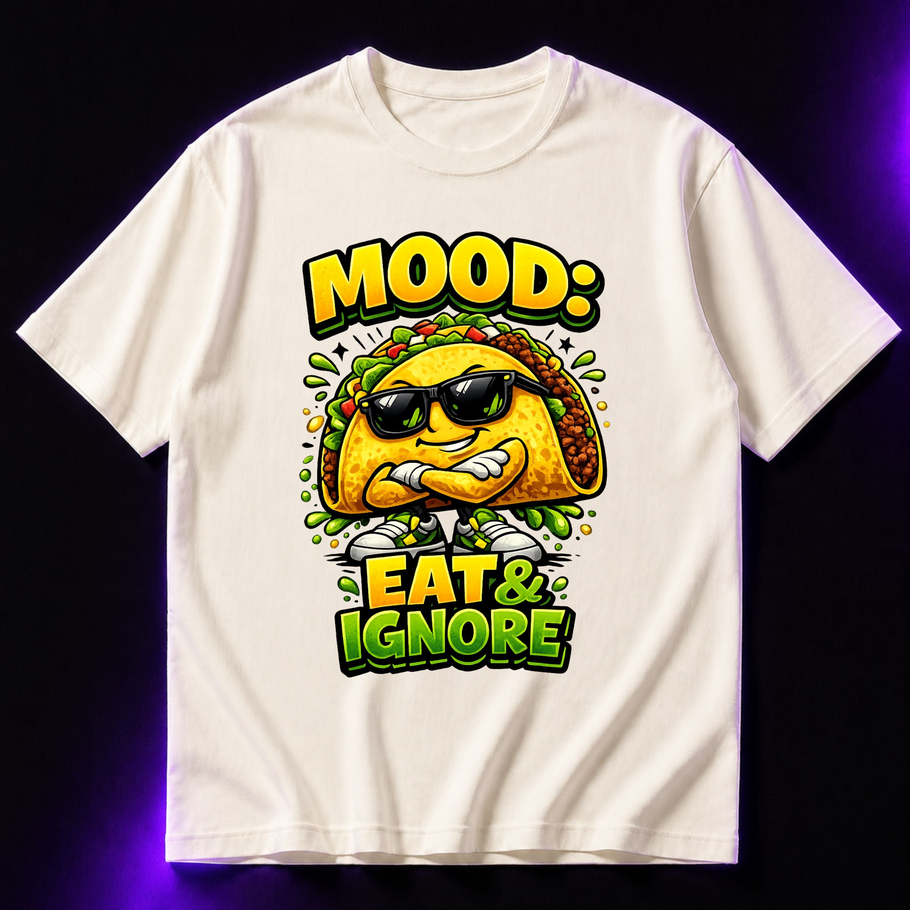 Mood: Eat & Ignore Oversized Graphic T-Shirt – Funny Foodie Unisex Terry Tee