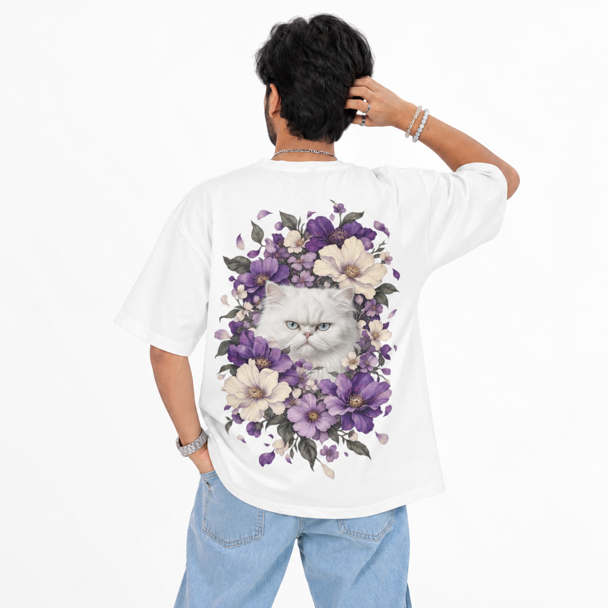 Bloom Cat Unisex Oversized Tee