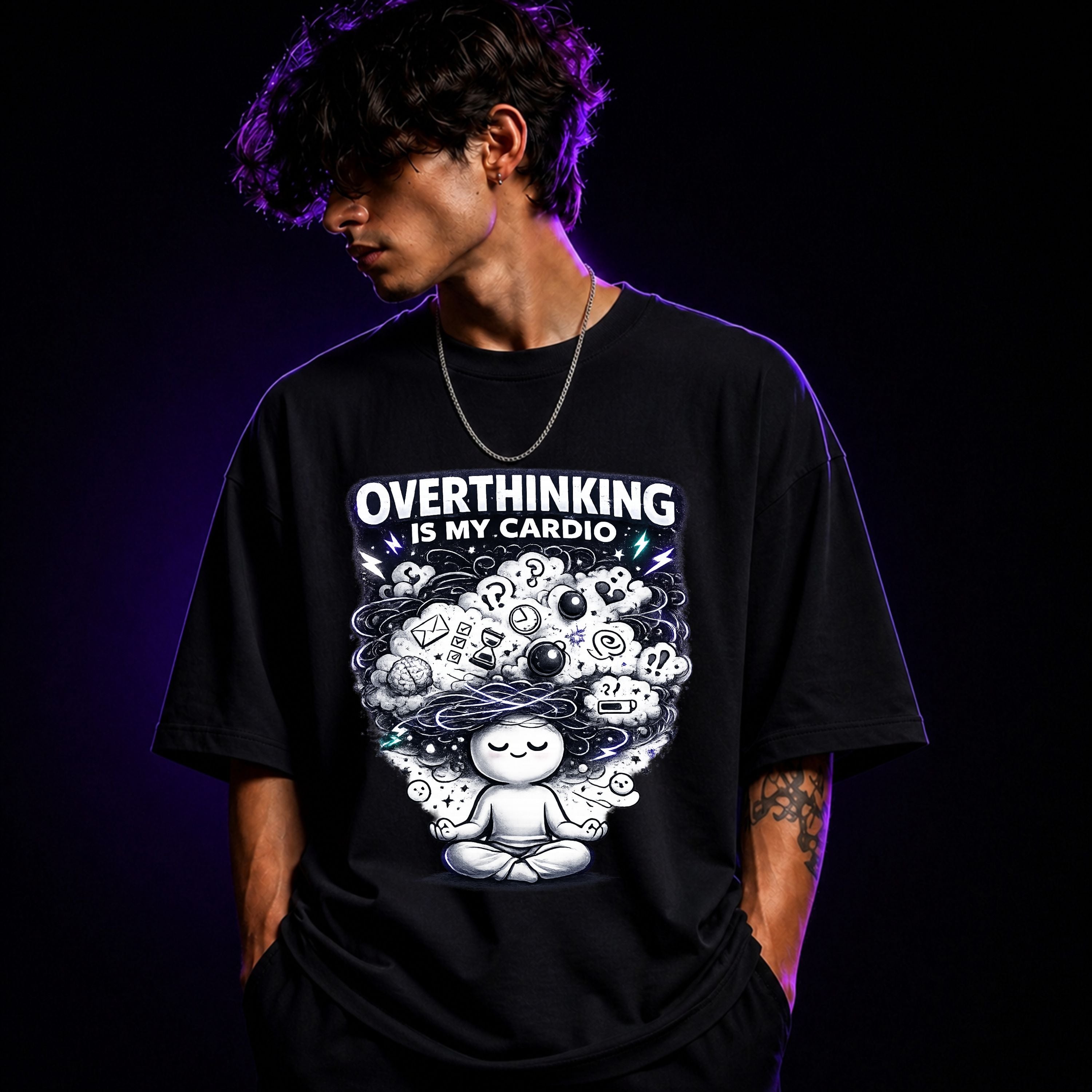 Overthinking Is My Cardio Oversized Graphic T-Shirt – Funny Sarcasm Unisex Tee