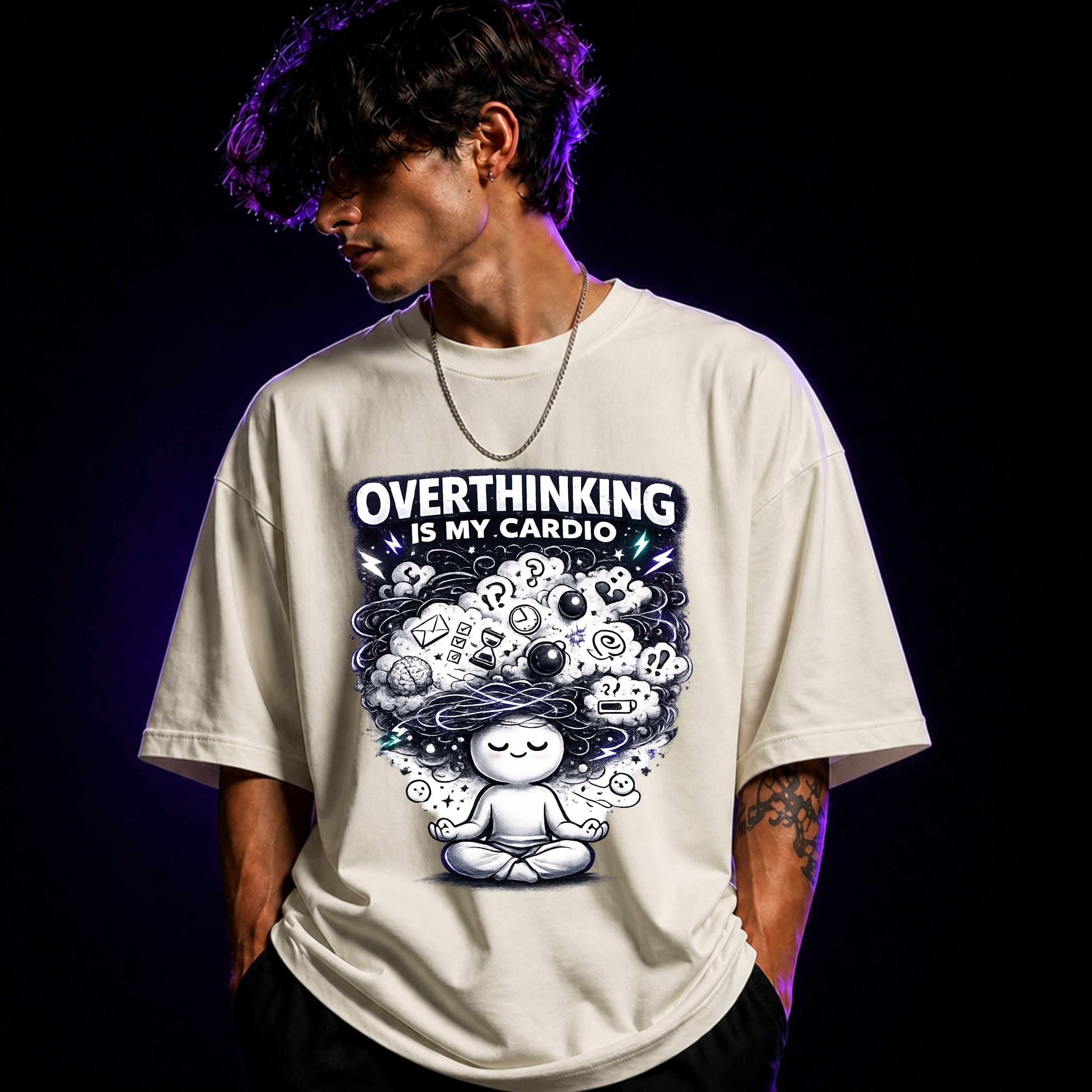 Overthinking Is My Cardio Oversized Graphic T-Shirt – Funny Sarcasm Unisex Tee