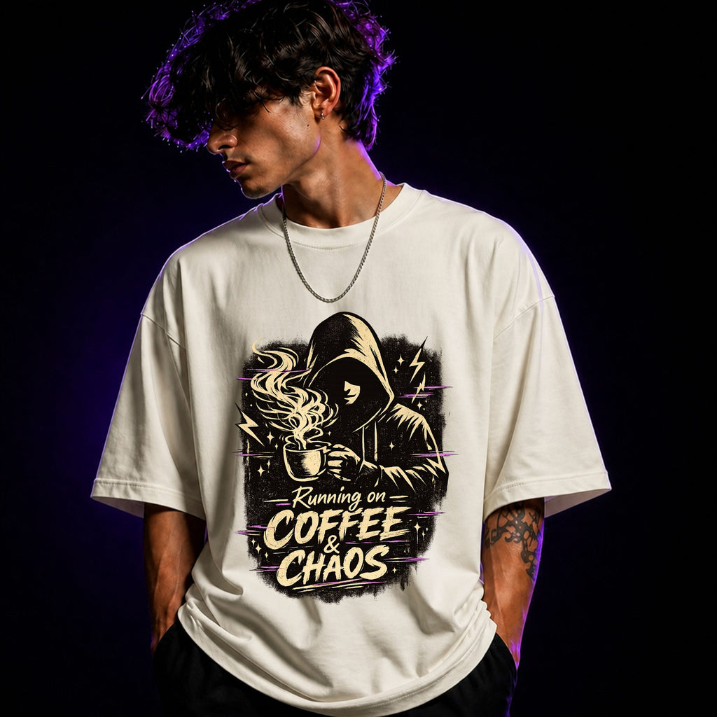 Running on Coffee Oversized Graphic T-Shirt – Coffee Lover Unisex Tee