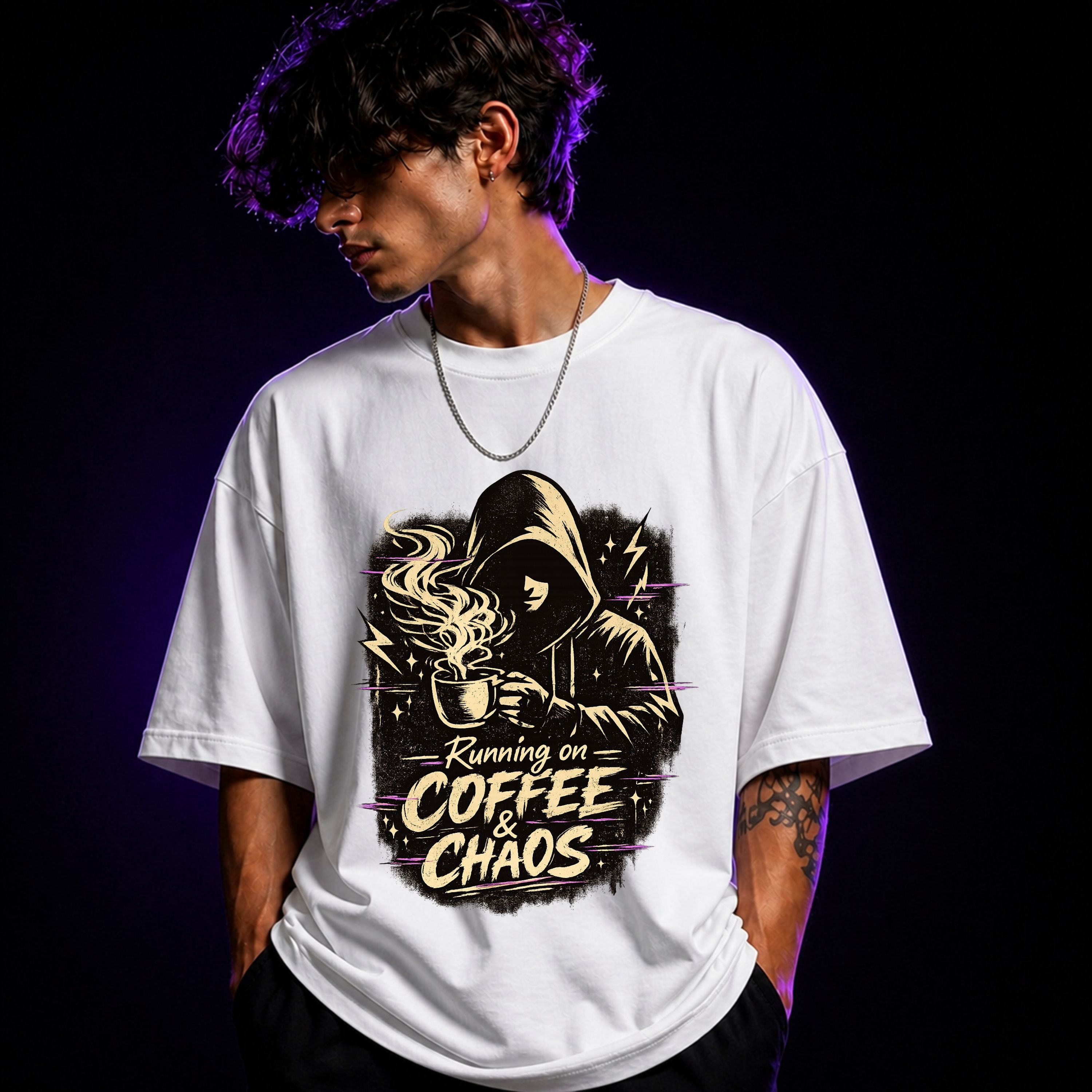 Running on Coffee Oversized Graphic T-Shirt – Coffee Lover Unisex Tee