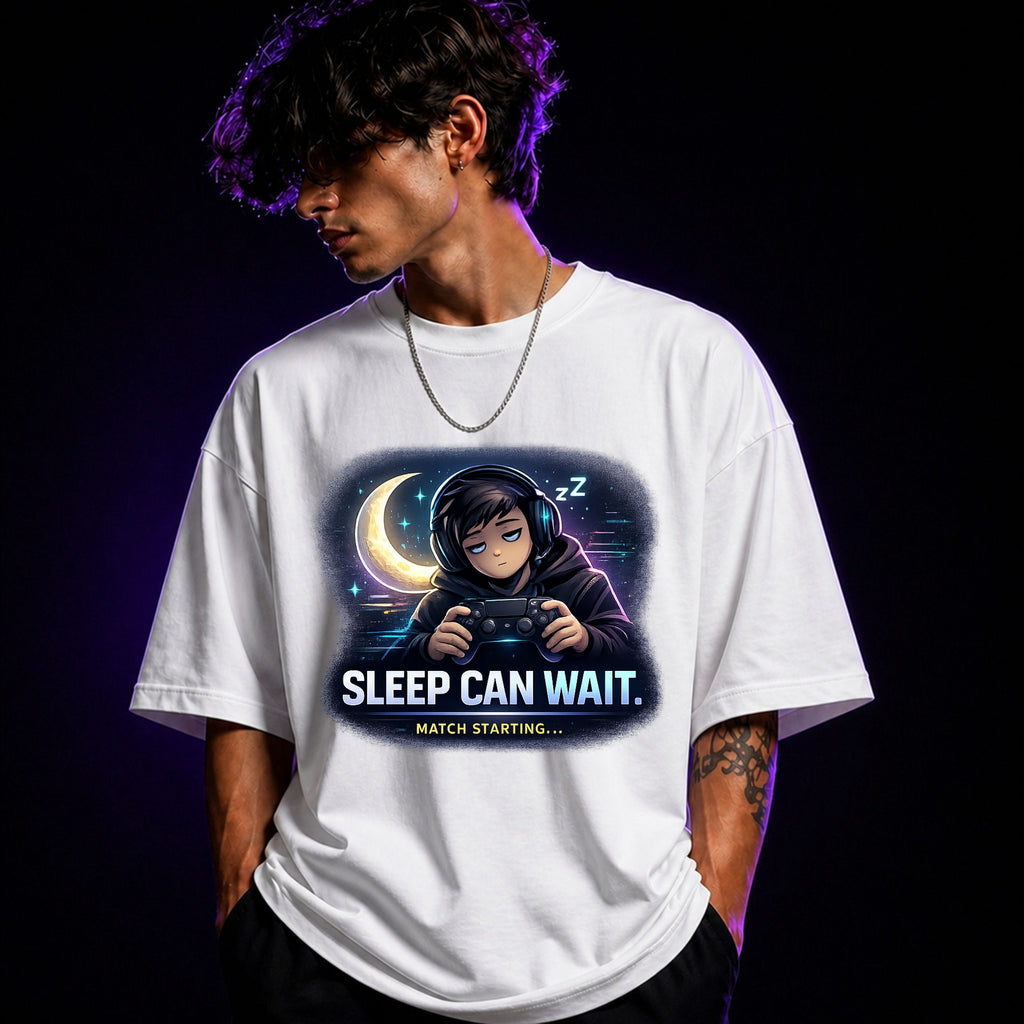 Sleep Can Wait Match Starting Oversized Gaming Graphic T-Shirt – Funny Unisex Gamer Tee
