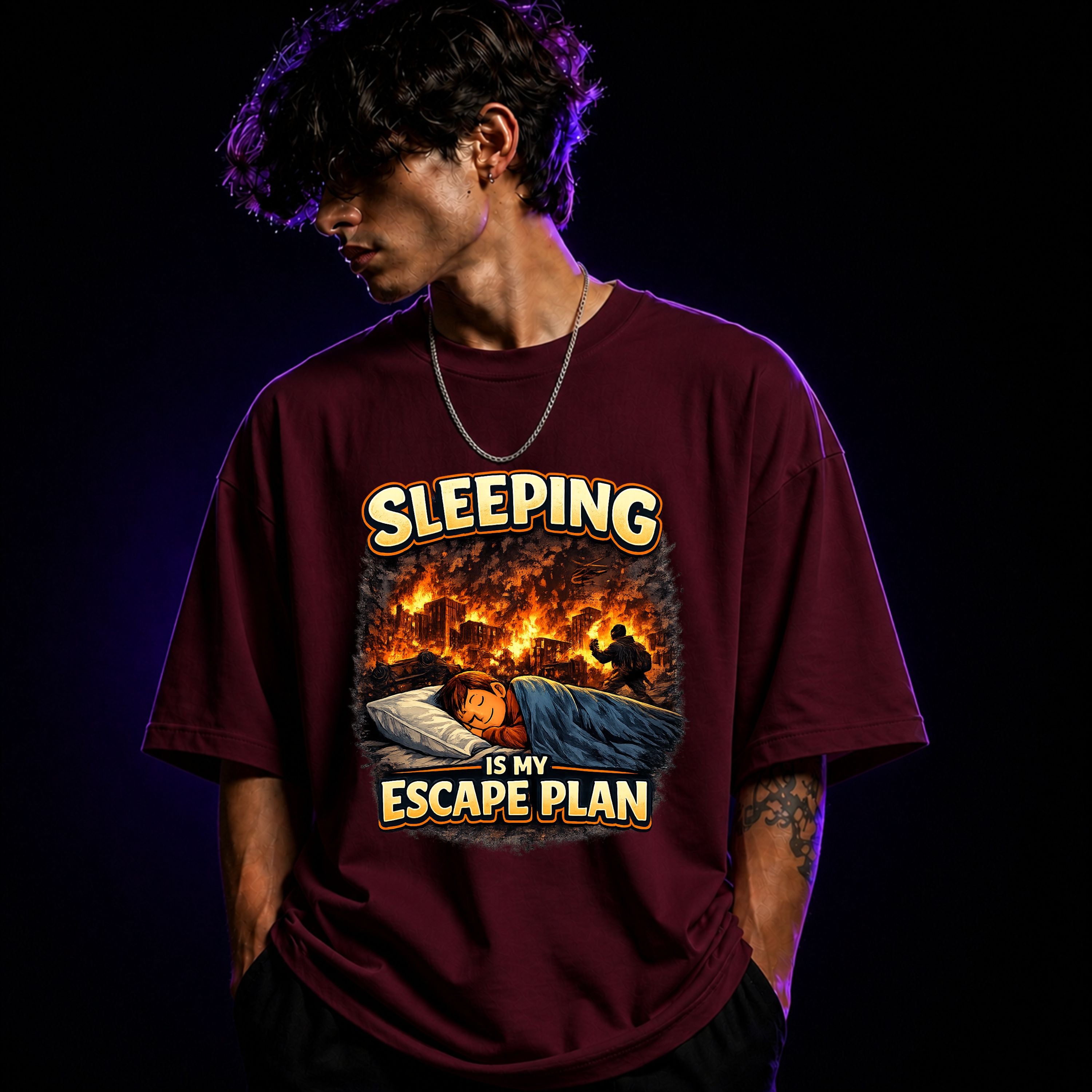 Sleeping Is My Escape Plan Oversized Graphic T-Shirt – Sarcastic Unisex Tee