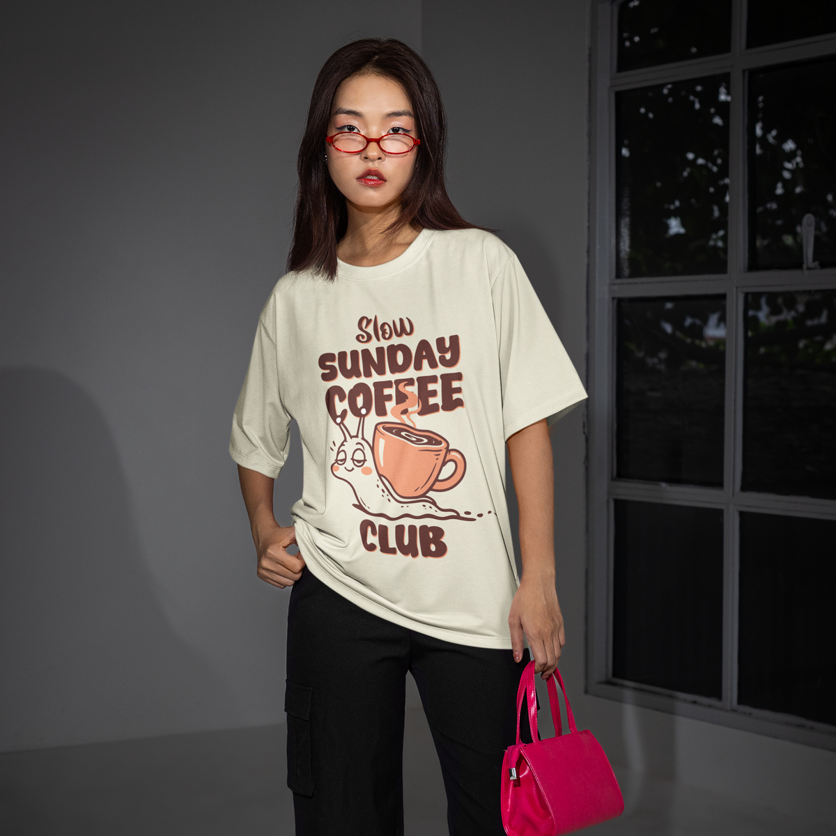 Slow Sunday Coffee Club Unisex Oversized Tee