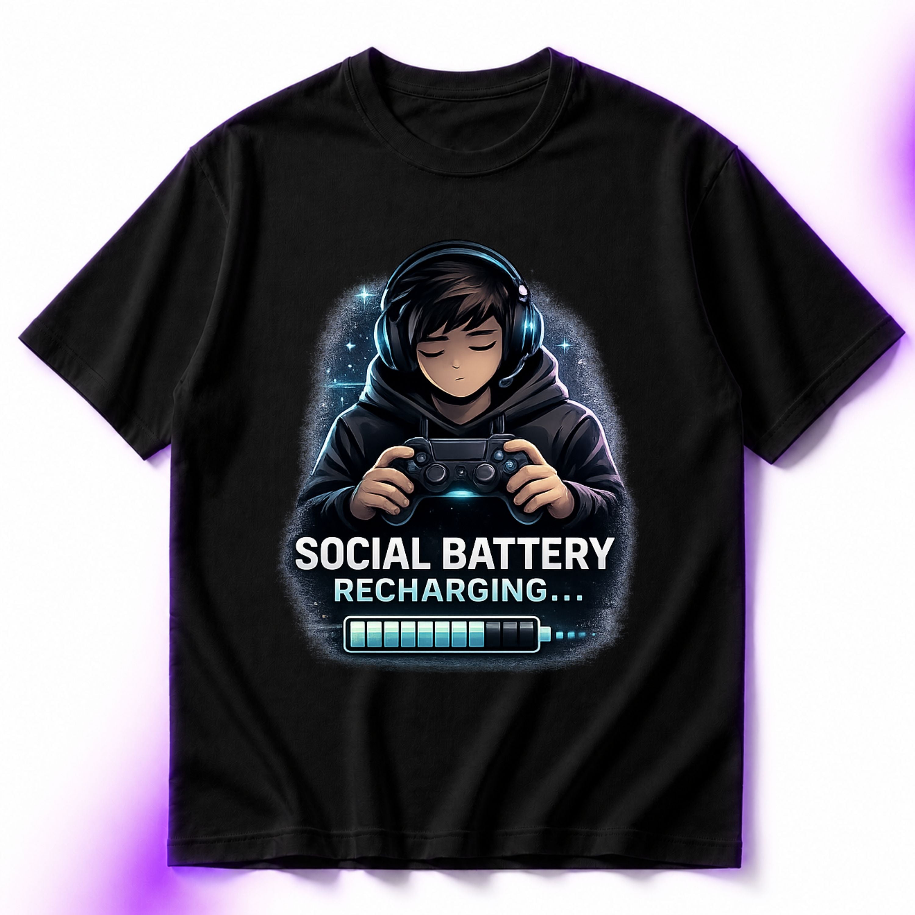 Social Battery Recharging Oversized Gaming Graphic T-Shirt – Funny Introvert Gamer Tee
