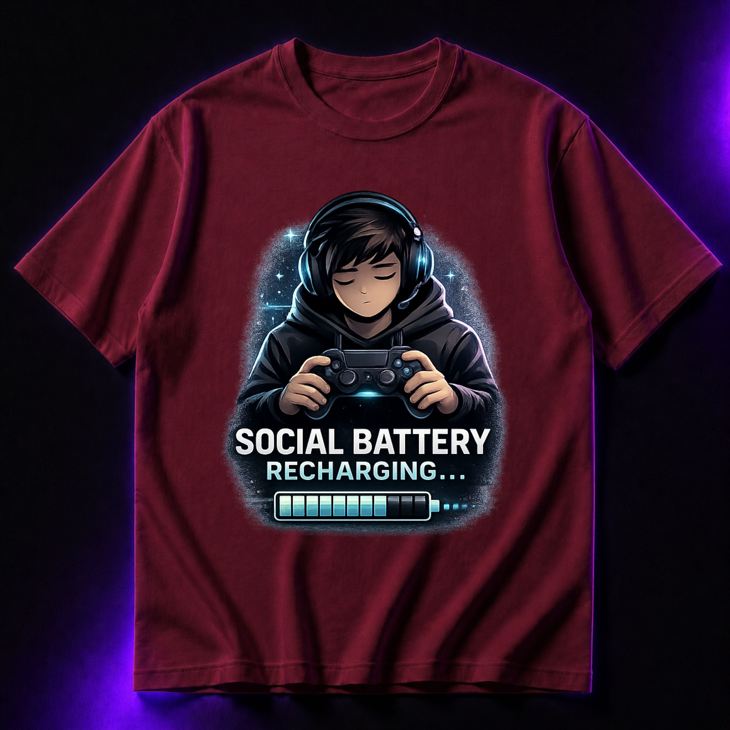 Social Battery Recharging Oversized Gaming Graphic T-Shirt – Funny Introvert Gamer Tee