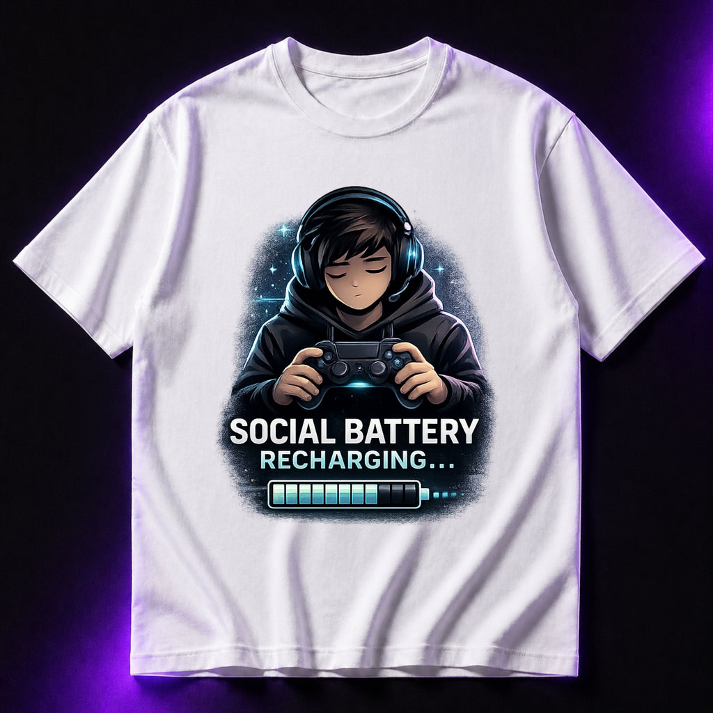 Social Battery Recharging Oversized Gaming Graphic T-Shirt – Funny Introvert Gamer Tee