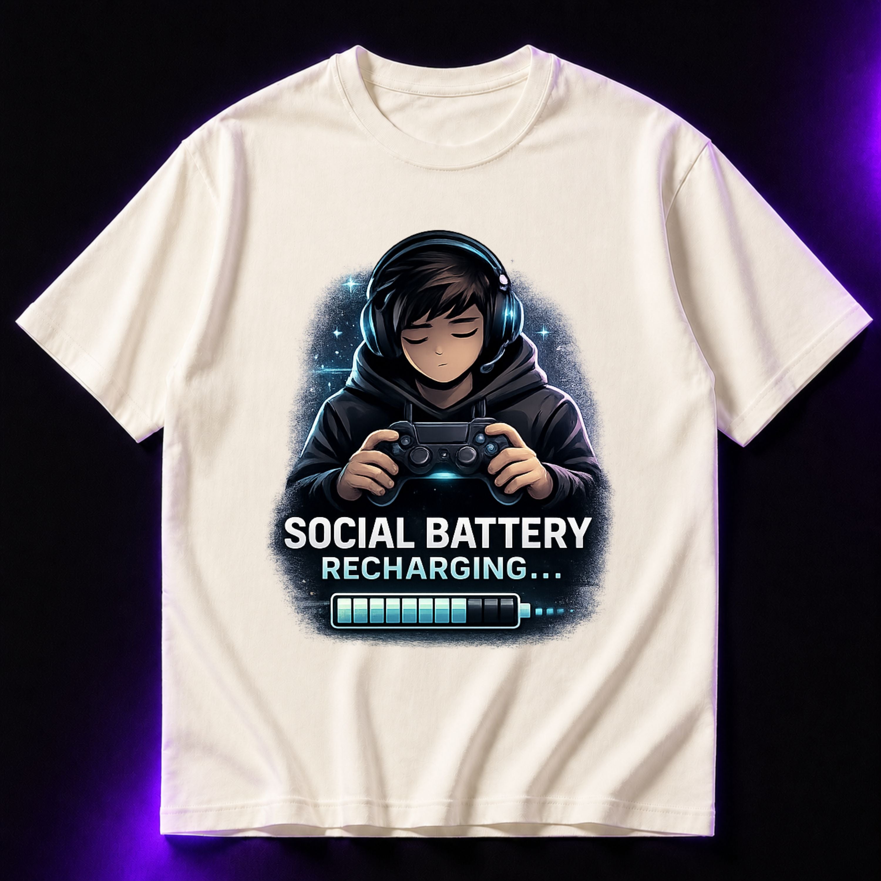 Social Battery Recharging Oversized Gaming Graphic T-Shirt – Funny Introvert Gamer Tee