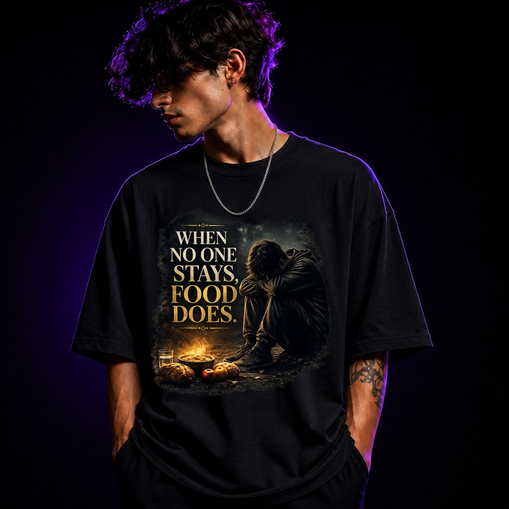When No One Stays, Food Does Oversized Graphic T-Shirt – Foodie Unisex Tee