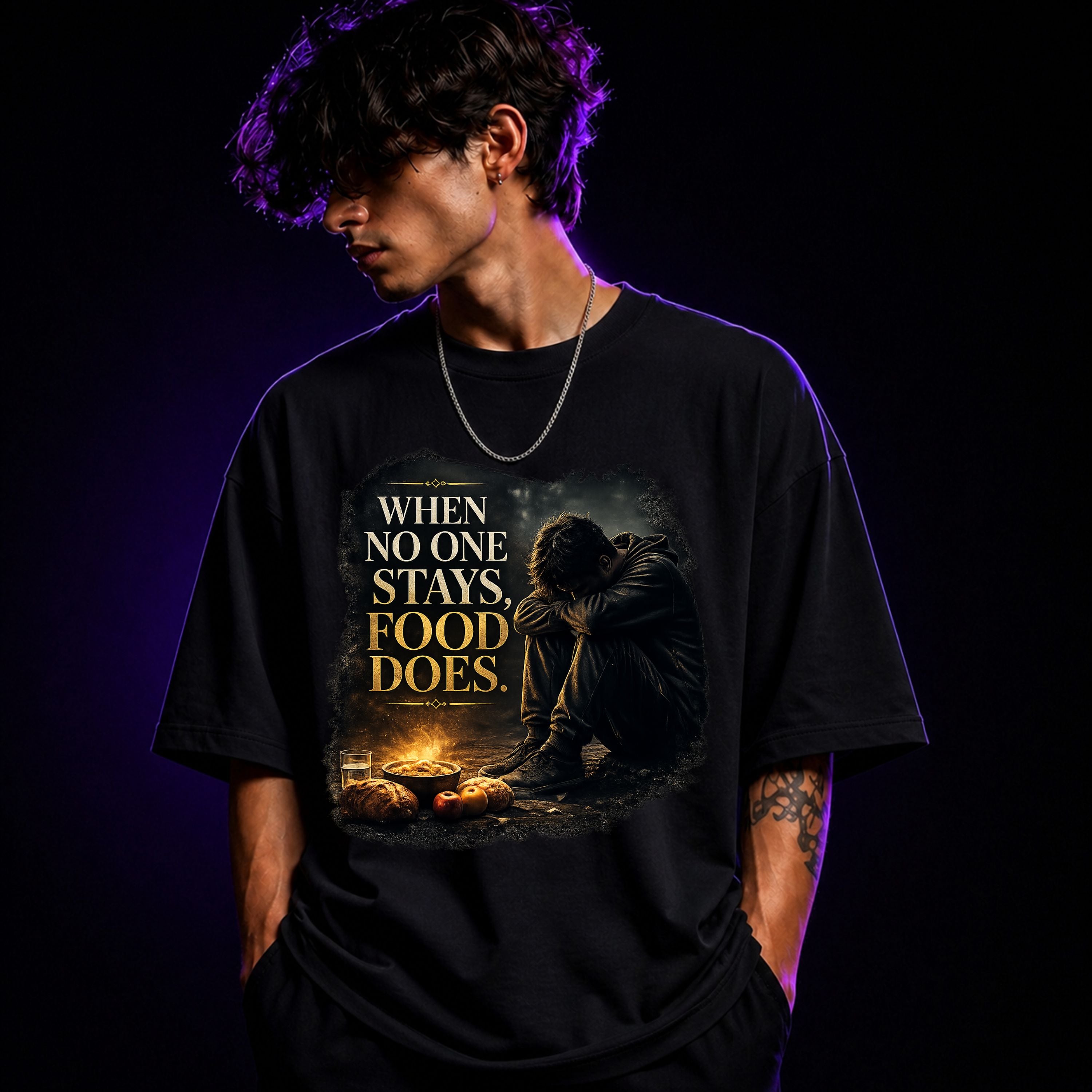 When No One Stays, Food Does Oversized Graphic T-Shirt – Foodie Unisex Tee