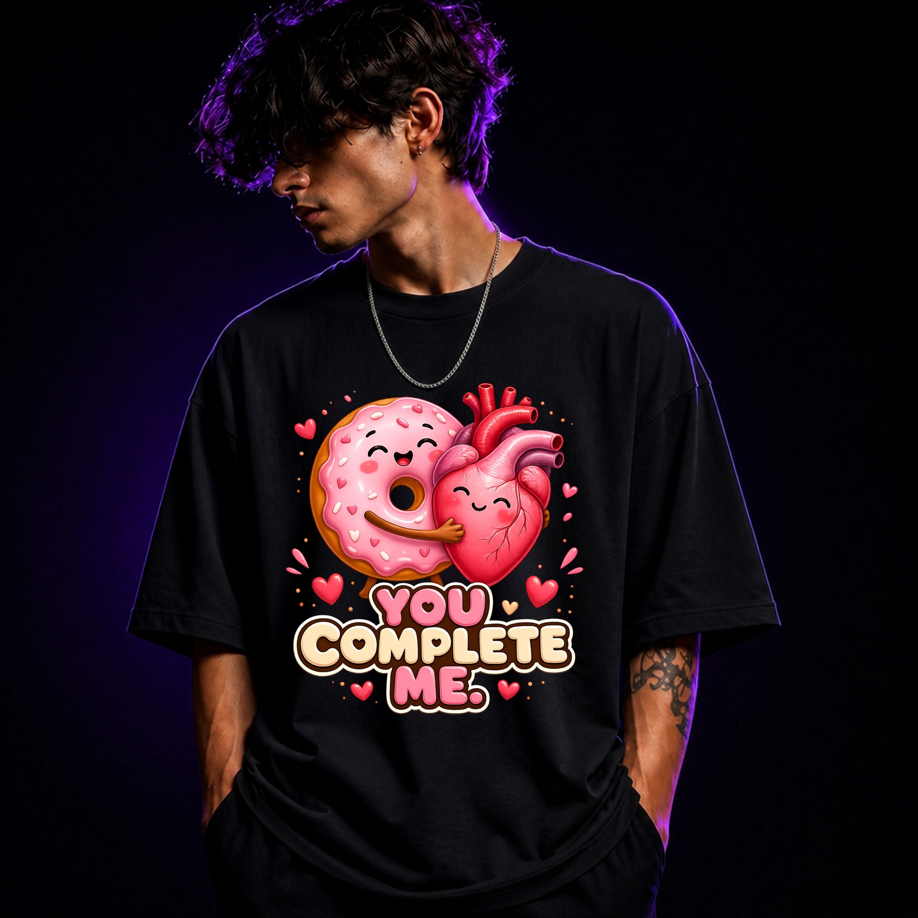 You Complete Me Oversized Graphic T-Shirt – Romantic Foodie Unisex Statement Tee