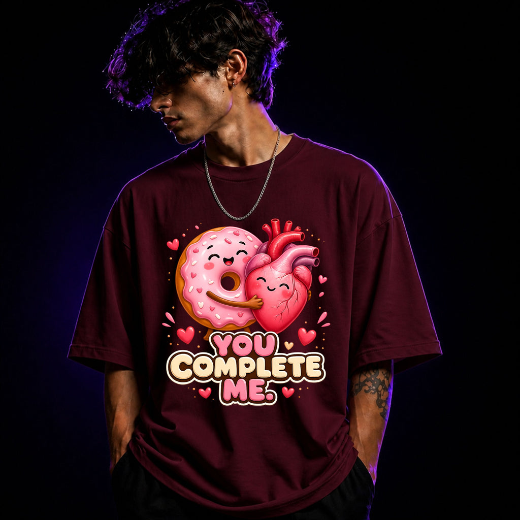 You Complete Me Oversized Graphic T-Shirt – Romantic Foodie Unisex Statement Tee