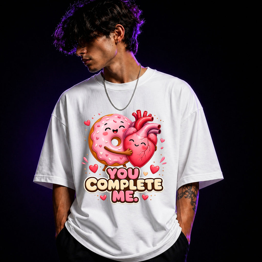 You Complete Me Oversized Graphic T-Shirt – Romantic Foodie Unisex Statement Tee