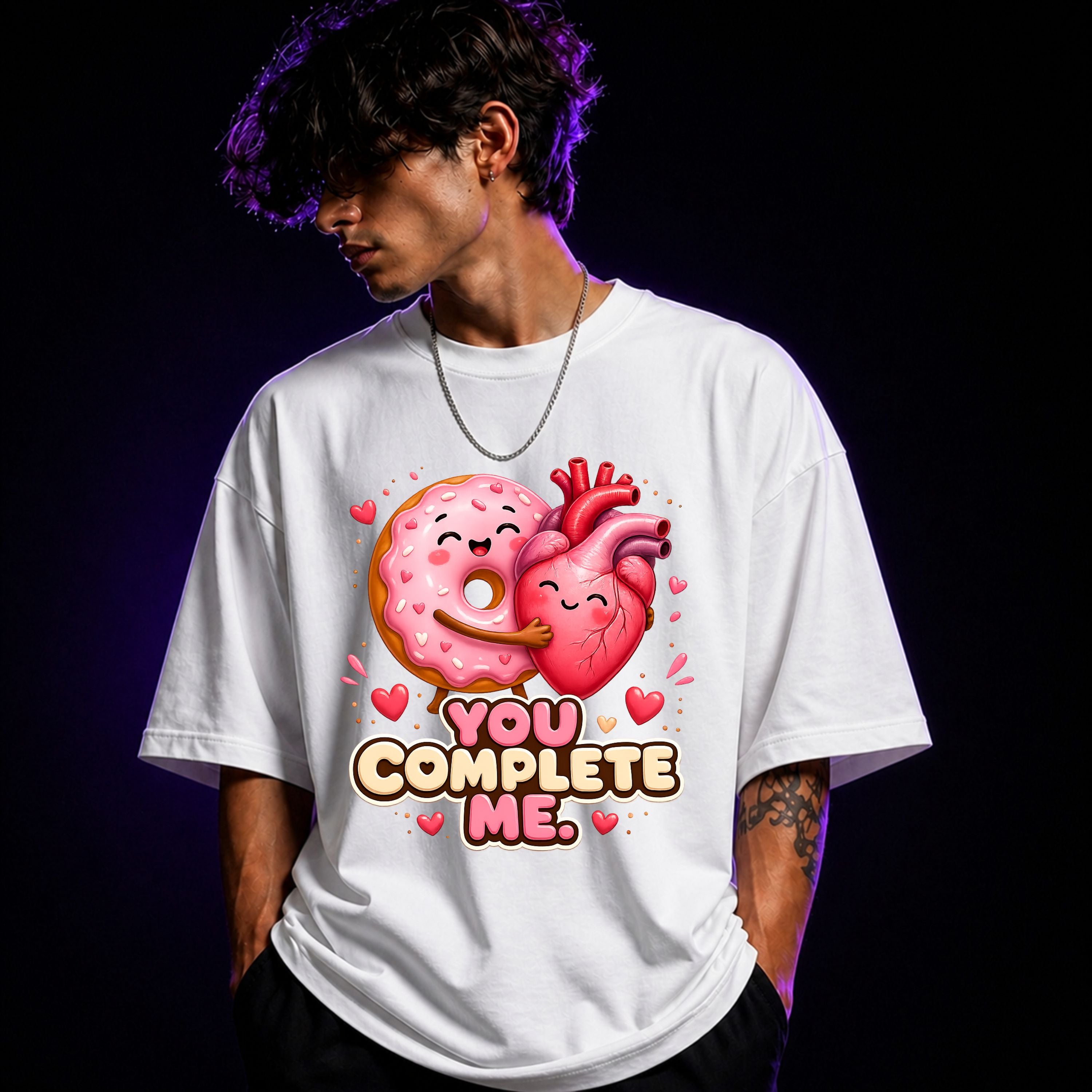 You Complete Me Oversized Graphic T-Shirt – Romantic Foodie Unisex Statement Tee