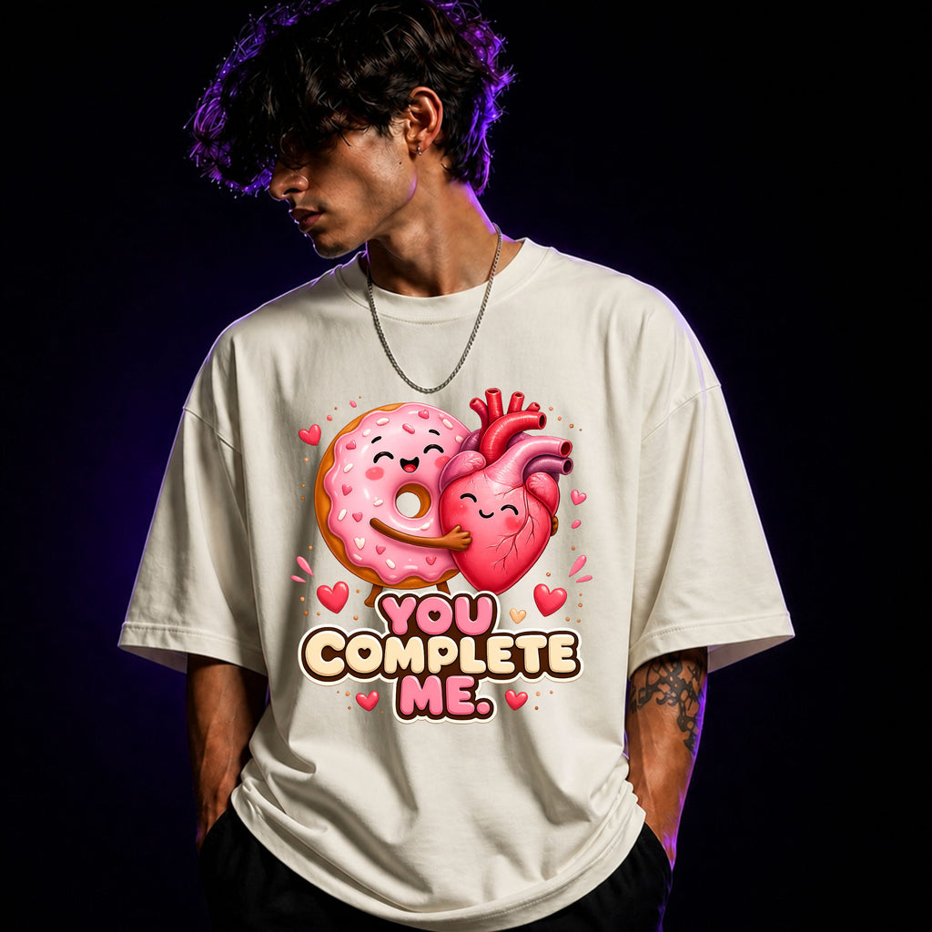 You Complete Me Oversized Graphic T-Shirt – Romantic Foodie Unisex Statement Tee