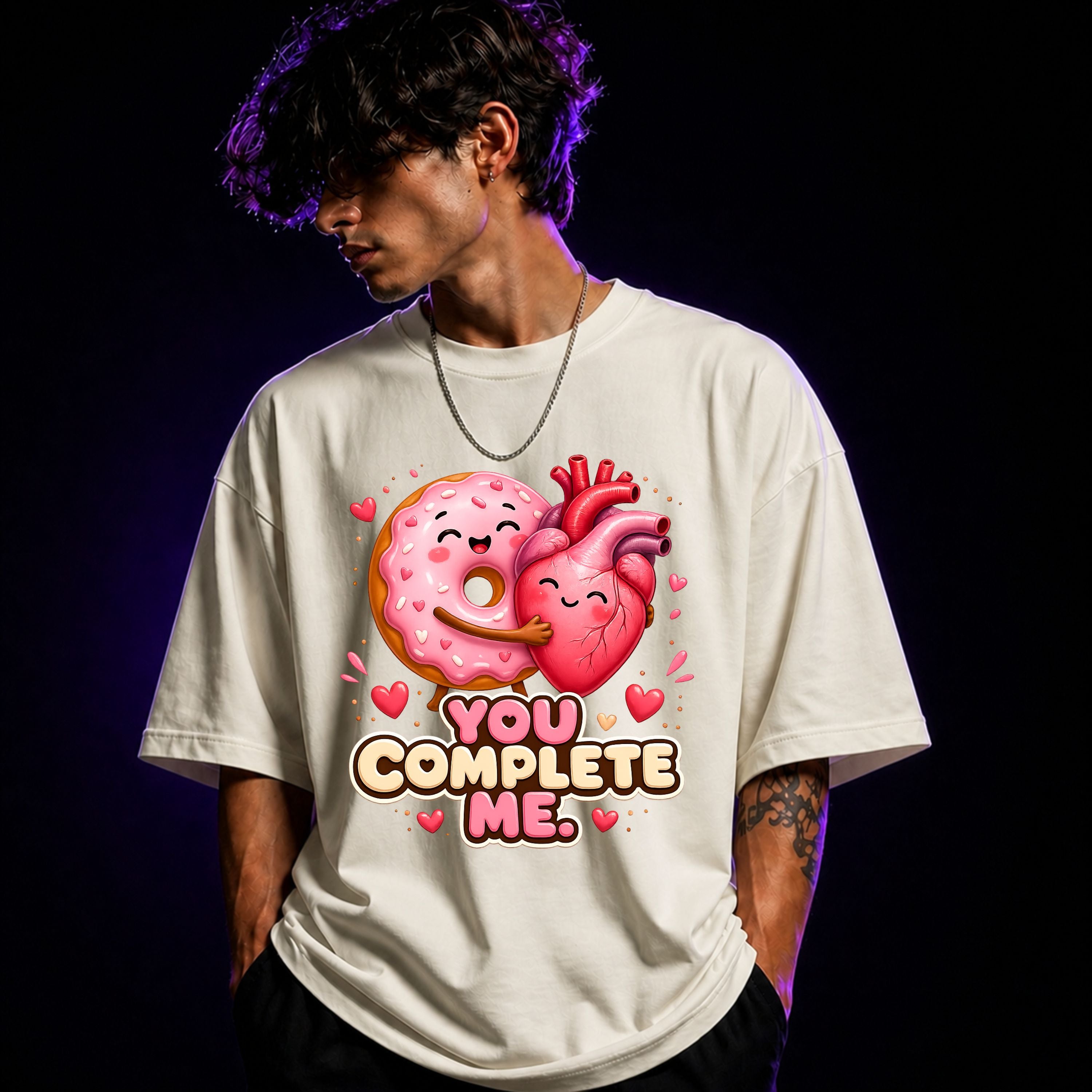 You Complete Me Oversized Graphic T-Shirt – Romantic Foodie Unisex Statement Tee