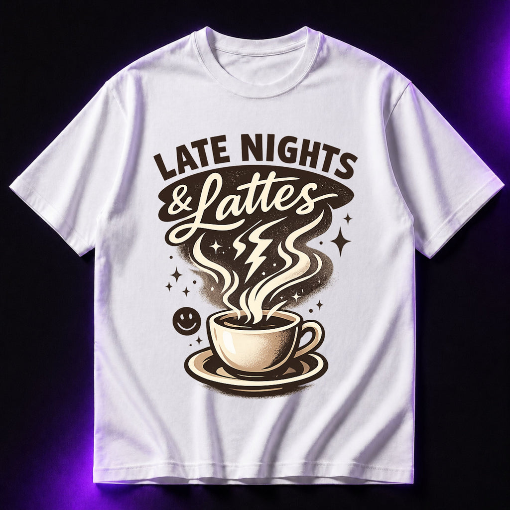 Late Nights & Lattes Oversized Graphic T-Shirt – Coffee Lover Unisex Tee