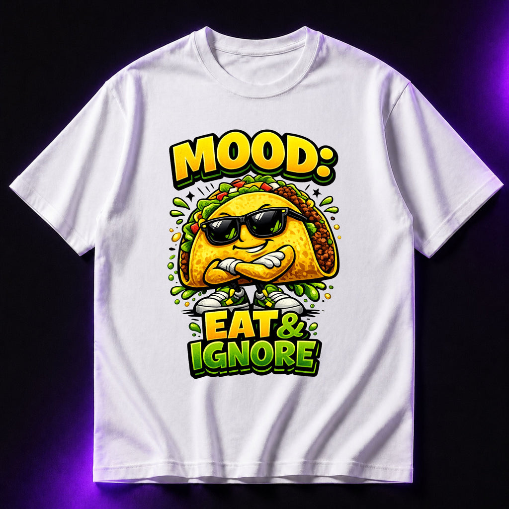 Mood: Eat & Ignore Oversized Graphic T-Shirt – Funny Foodie Unisex Terry Tee