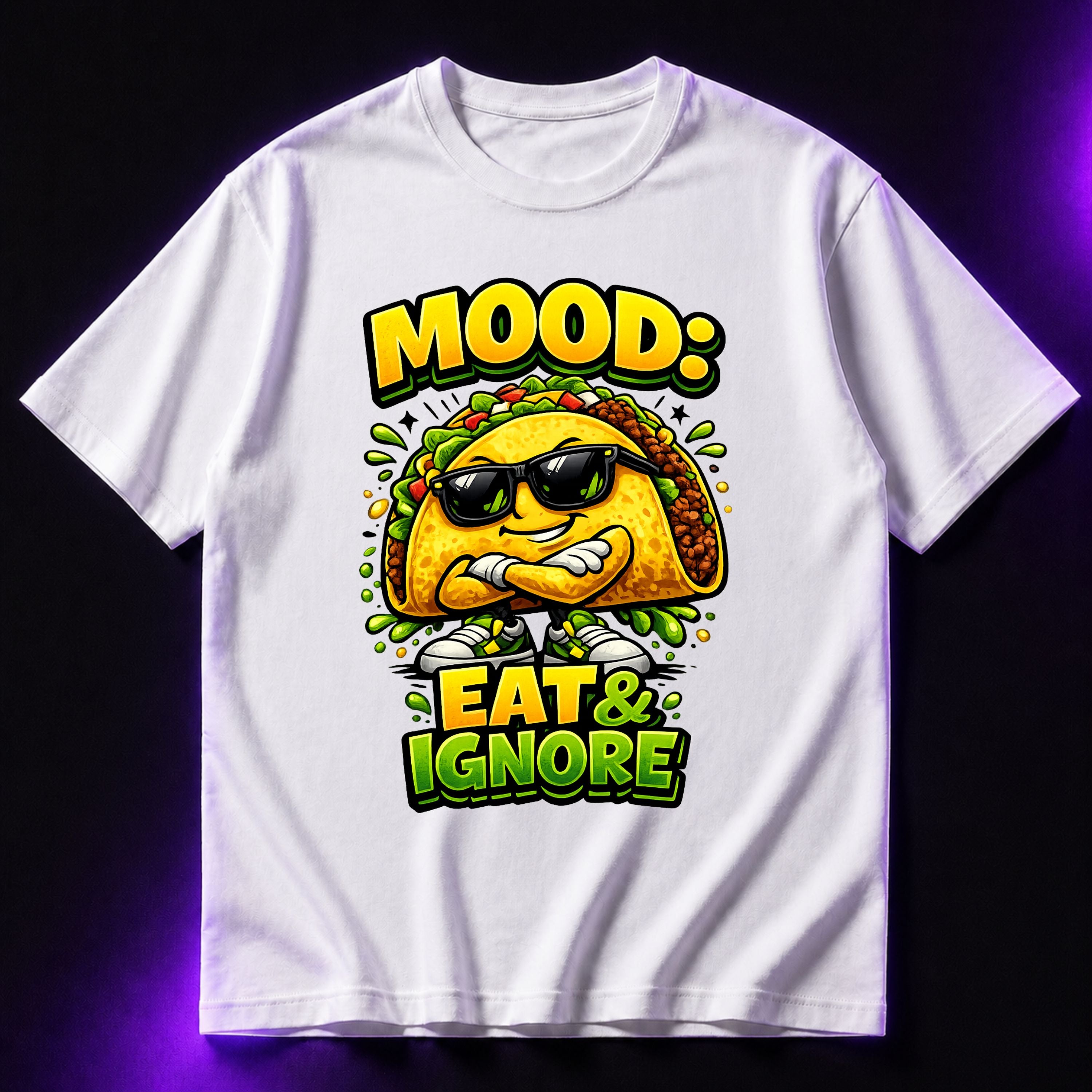 Mood: Eat & Ignore Oversized Graphic T-Shirt – Funny Foodie Unisex Terry Tee